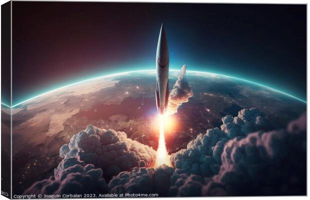 Launch of a supersonic missile reaching the atmosphere. Ai gener Canvas Print by Joaquin Corbalan