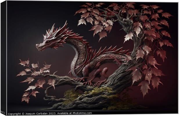 An Asian dragon, elongated snake-like and scaly, isolated on bac Canvas Print by Joaquin Corbalan
