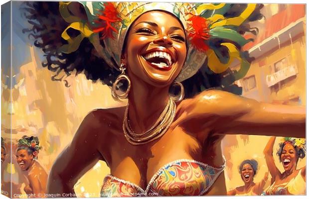 Illustration of a Brazilian woman at the carnival, laughing. Ai  Canvas Print by Joaquin Corbalan