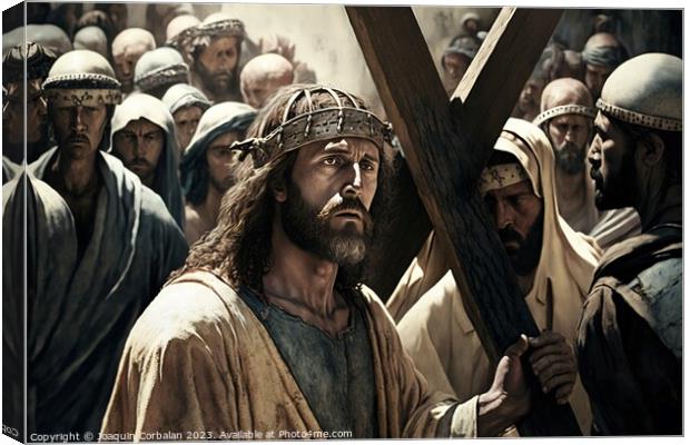 Illustration of the Passion of Christ, carrying the cross and su Canvas Print by Joaquin Corbalan