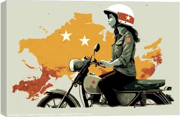 A young Vietnamese girl travels her country on a m Canvas Print by Joaquin Corbalan