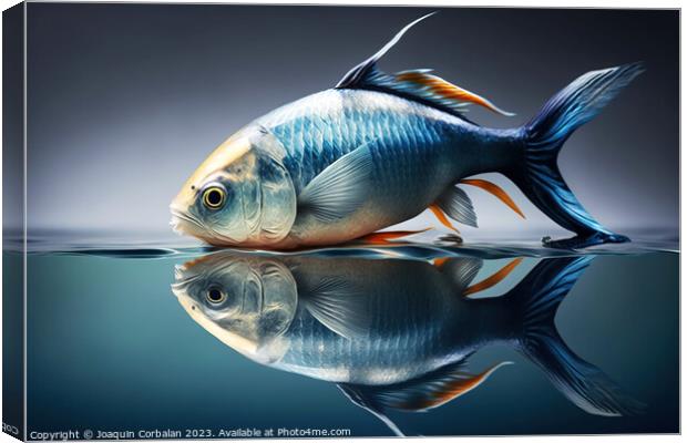surreal image of a fish in and out of water, studio. Ai generate Canvas Print by Joaquin Corbalan