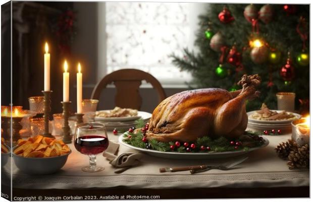 A roast turkey, a Lonely Feast with No One to Share the Table. A Canvas Print by Joaquin Corbalan