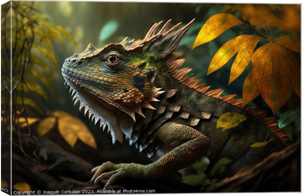 A colorful iguana in the jungle. Ai generated. Canvas Print by Joaquin Corbalan