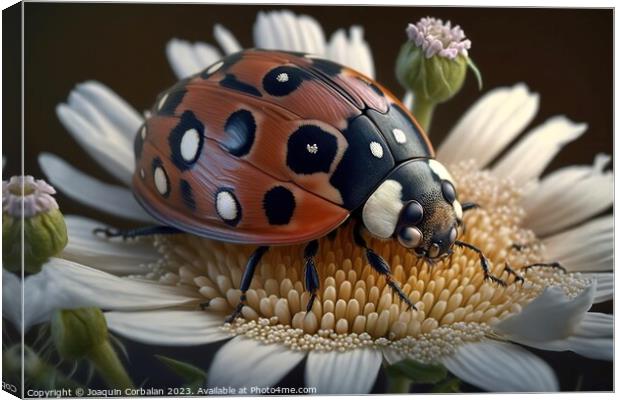 Macro of a ladybug on a flower. Ai generated. Canvas Print by Joaquin Corbalan