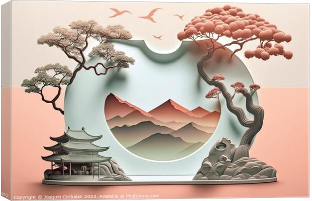 China, Tourist postcard of landscape topics, simple flat design  Canvas Print by Joaquin Corbalan