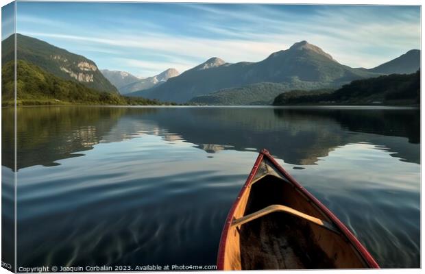 A relaxing canoe ride on the calm waters of a mountain lake, an  Canvas Print by Joaquin Corbalan