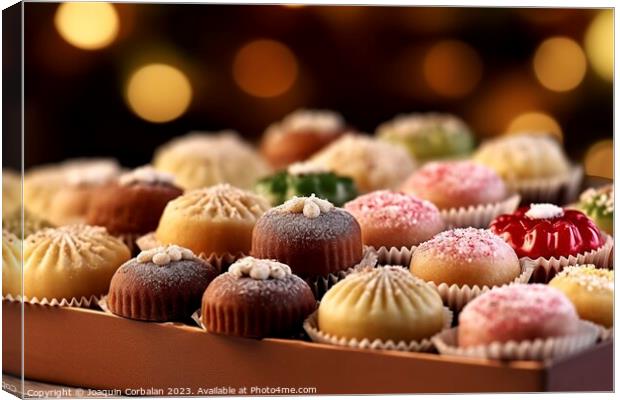 Delicious traditional handmade Christmas sweets, for sale at a m Canvas Print by Joaquin Corbalan