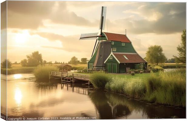Rural landscape of traditional Dutch windmills. Ai generated. Canvas Print by Joaquin Corbalan