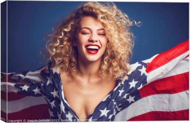 African American woman poses proudly with the American flag. Ai  Canvas Print by Joaquin Corbalan