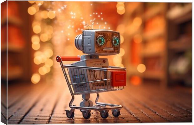 Funny little robot, assistant to do the shopping in the supermar Canvas Print by Joaquin Corbalan