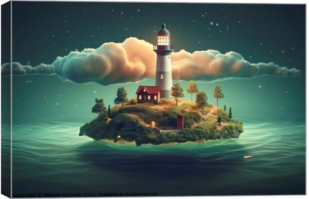 A dream island, at night, floating in a cloud of steam surrounded by the ocean. Ai generated. Canvas Print by Joaquin Corbalan