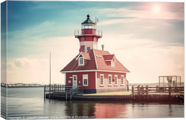 The famous Paard lighthouse at the end of a jetty. Ai generated. Canvas Print by Joaquin Corbalan