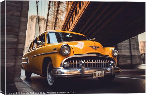 A retro New York taxi still drives through the streets of the ci Canvas Print by Joaquin Corbalan