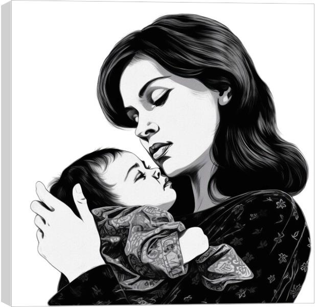 Artistic illustration of a mother with her baby, watercolor painting. Ai generated. Canvas Print by Joaquin Corbalan