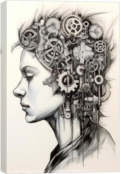 Pencil illustration, vertical, of a teenager listening to music. AI generated. Canvas Print by Joaquin Corbalan