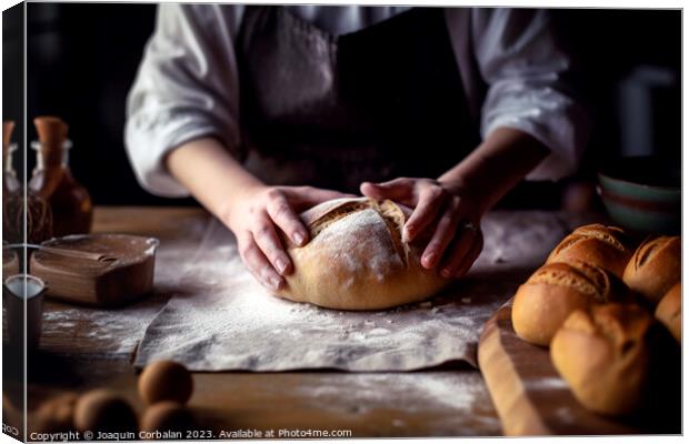 A homemade sweet bread kneaded by an expert cook.Ai generated Canvas Print by Joaquin Corbalan