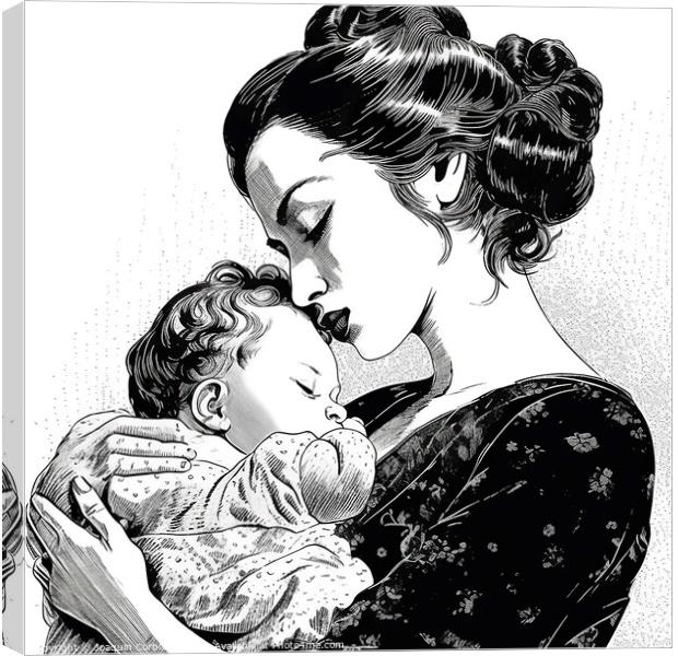 Artistic illustration of a mother with her baby, watercolor painting. Ai generated. Canvas Print by Joaquin Corbalan