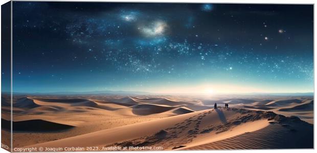 Beautiful night landscape of the desert with the starry sky, panoramic. Ai generated. Canvas Print by Joaquin Corbalan
