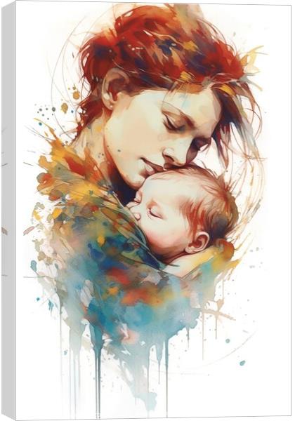artistic watercolor illustration capturing the profound bond between a mother and her baby. AI Generated Canvas Print by Joaquin Corbalan