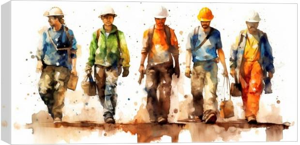 On a white background, a group of working people, painted with brightly colored watercolors. Ai generated. Canvas Print by Joaquin Corbalan