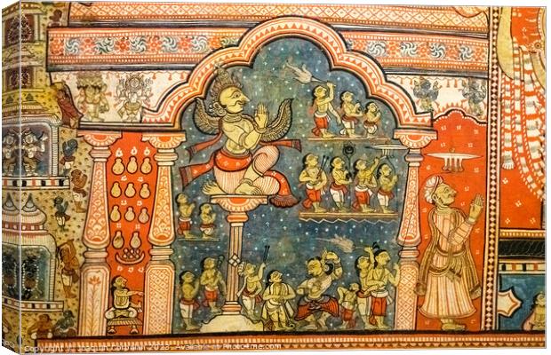 Billund, Denmark - August 8, 2023: Traditional Indian paintings, with the God Vishnhu and other deities of the pantheon. Canvas Print by Joaquin Corbalan