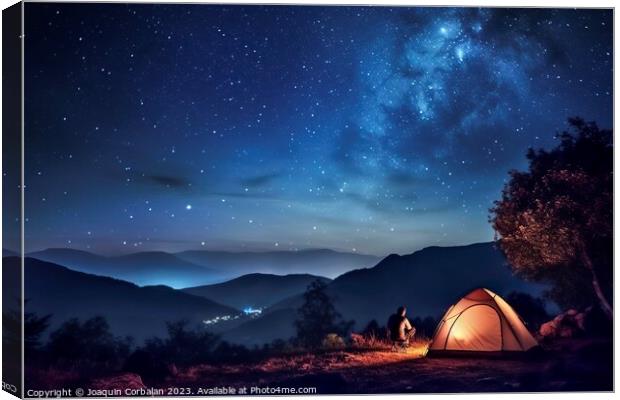 Scouts set up a tent camp at the top of the hill f Canvas Print by Joaquin Corbalan