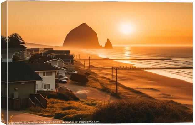 Idyllic image of the sunset in the Cannon beach ar Canvas Print by Joaquin Corbalan