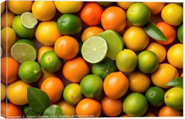 Fruit background, limes and oranges, healthy and d Canvas Print by Joaquin Corbalan