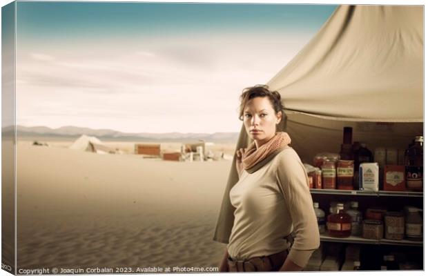 photograph of a female explorer in the desert, his Canvas Print by Joaquin Corbalan