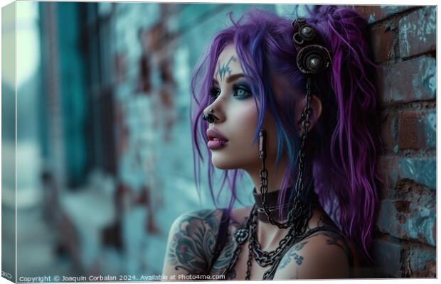 A young girl, dressed in cyber punk style, posing  Canvas Print by Joaquin Corbalan