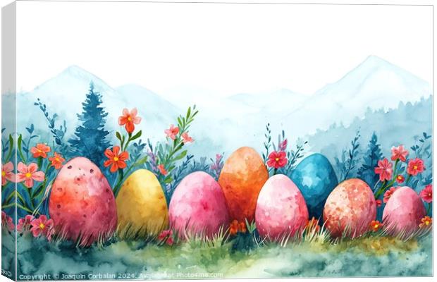 Watercolor drawing of pretty Easter eggs, on thick Canvas Print by Joaquin Corbalan
