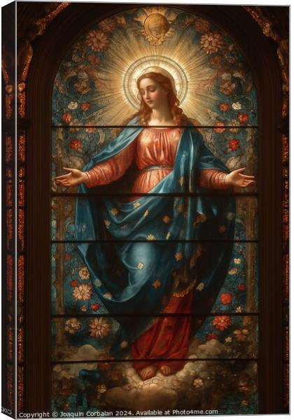 The Virgin Mary, painted on the glass of a polychr Canvas Print by Joaquin Corbalan
