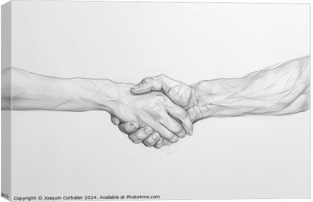 Pencil illustration on a white background of two hands shaking, showing support and help in difficult times. Canvas Print by Joaquin Corbalan