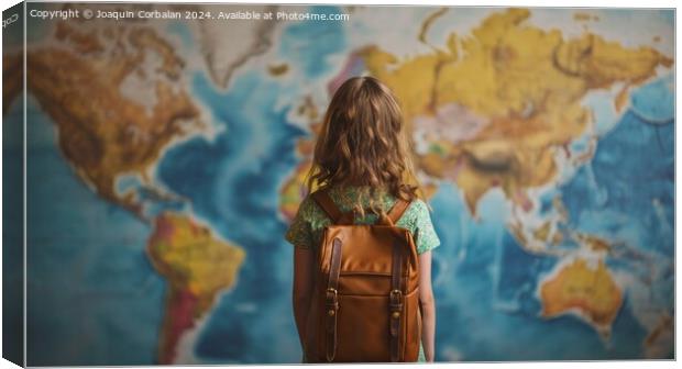 With her back to school, a girl studies a map of t Canvas Print by Joaquin Corbalan