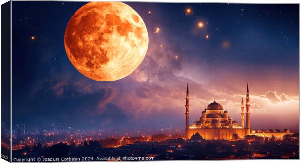 Arab cities and their mosques prepare for the Ramadan festival at sunset. Canvas Print by Joaquin Corbalan