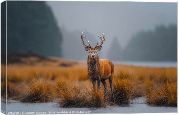 Red deer shows off its antlers on the Scottish moo Canvas Print by Joaquin Corbalan