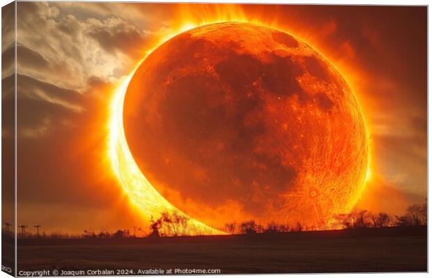A spectacular lunar eclipse, the sun hides behind the giant moon. Canvas Print by Joaquin Corbalan
