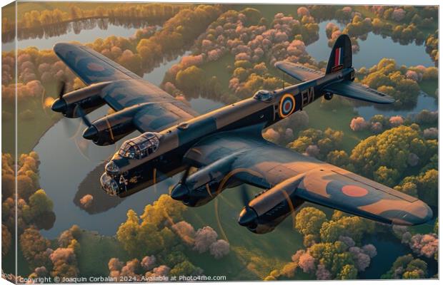 Avro Lancaster type heavy bomber, flying over the  Canvas Print by Joaquin Corbalan
