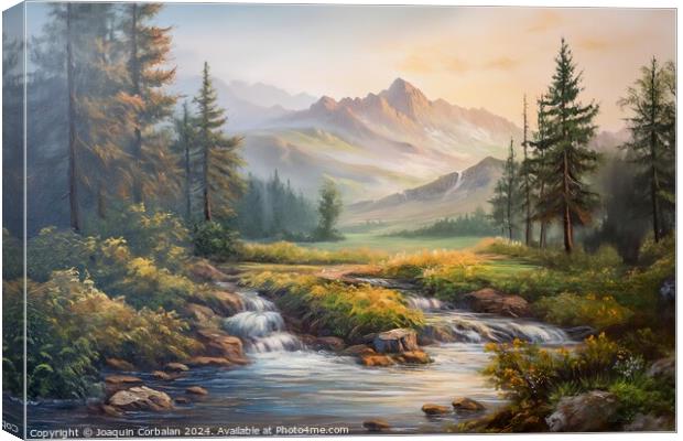 This painting captures the serene beauty of a moun Canvas Print by Joaquin Corbalan