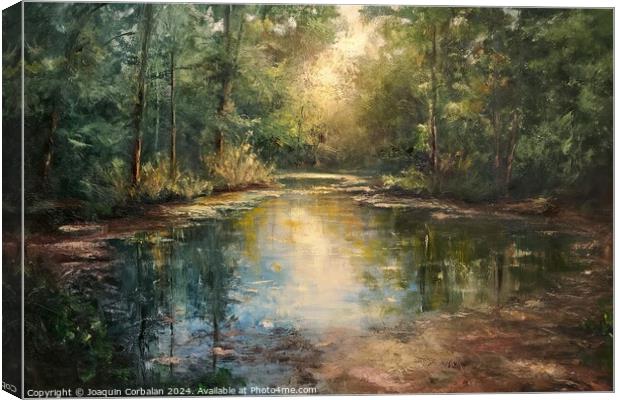 In this captivating painting, a tranquil river win Canvas Print by Joaquin Corbalan