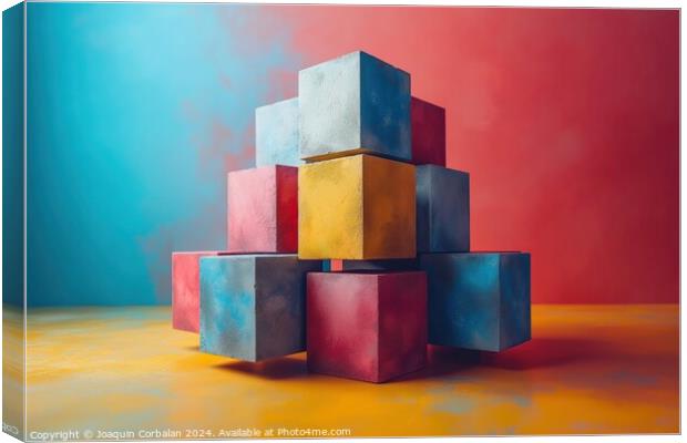 A painting showcasing cubes artfully stacked on to Canvas Print by Joaquin Corbalan