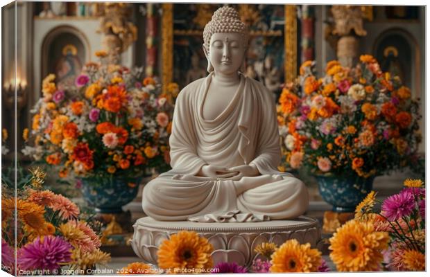 A Buddha statue is placed in the center of a room, Canvas Print by Joaquin Corbalan