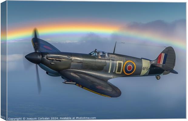 A spitfire flies through the sky with a vivid rain Canvas Print by Joaquin Corbalan