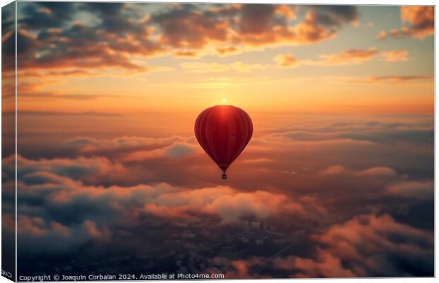 A wonderful trip in a red balloon over the clouds at sunset, copy space. Canvas Print by Joaquin Corbalan