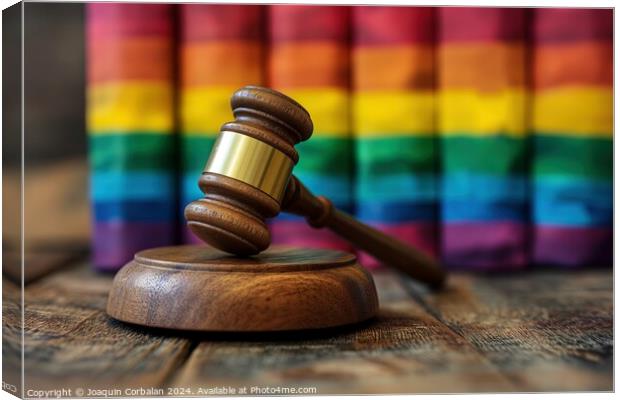 A wooden judges hammer placed on top of a wooden table, gay rights Canvas Print by Joaquin Corbalan