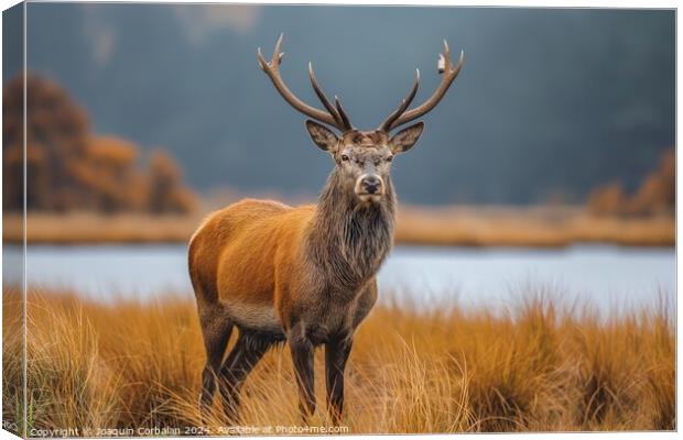 Red deer shows off its antlers on the Scottish moors. Canvas Print by Joaquin Corbalan