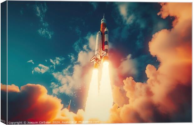 A rocket is launching into the sky from a space shuttle. Canvas Print by Joaquin Corbalan