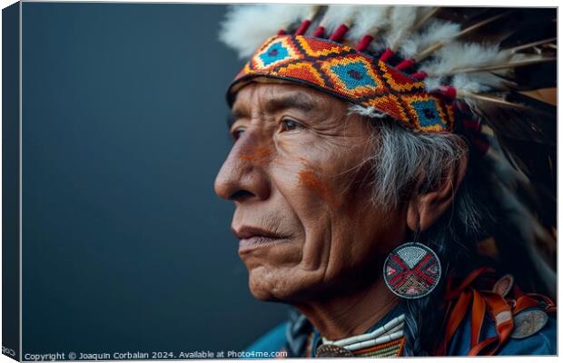 An elderly Native American man wearing a traditional headdress. Canvas Print by Joaquin Corbalan