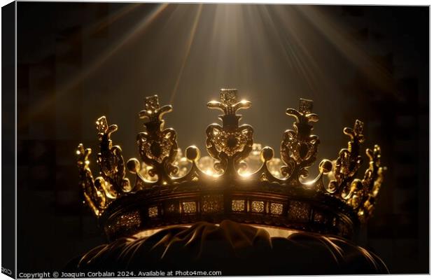 A crown glows under a golden beam against a black background. Canvas Print by Joaquin Corbalan